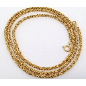 Twisted Rope Necklace Strand Gold Tone Metal 18" Vintage Estate Jewelry Shiny!